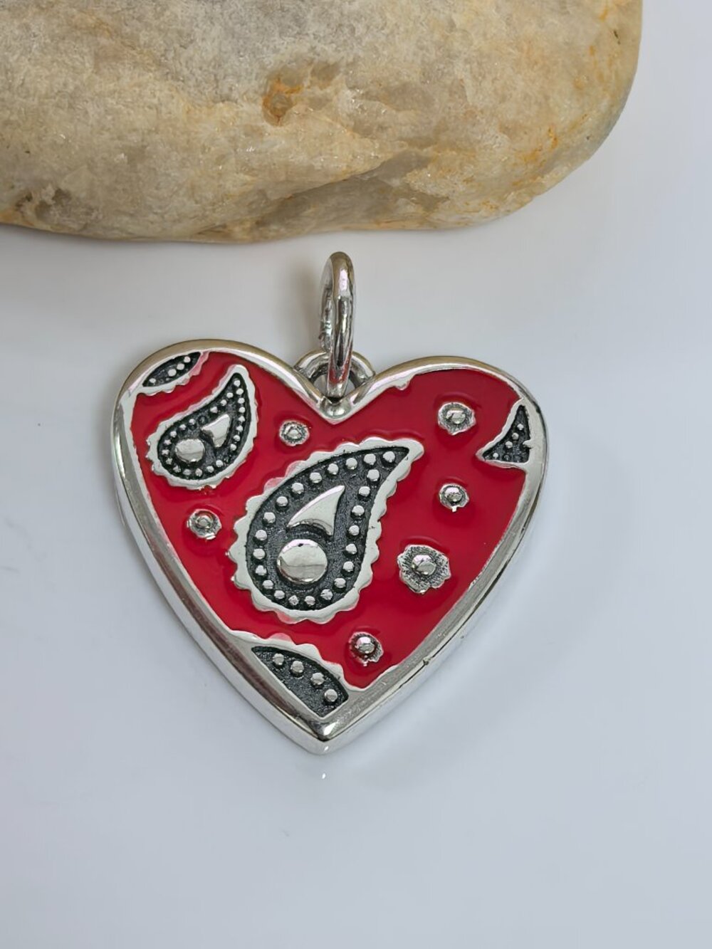 James Avery Enamel Western Bandana Heart Charm (Red), S925 Silver Jewelry
